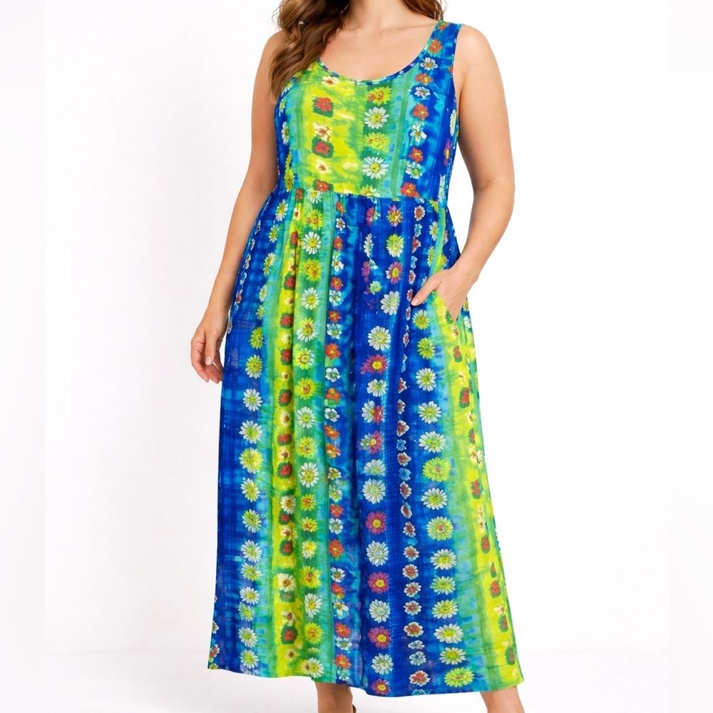 Jams World Flower Track Tropical Rayon Midi Dress XL